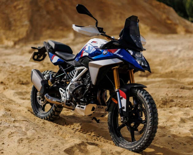 Close-up of the 2026 BMW Motorrad F450 GS engine and side profile